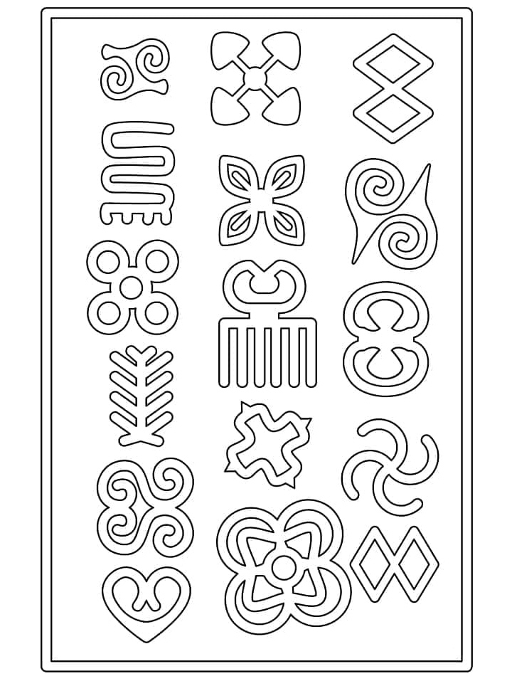 Symbols of Adinkra Coloring Page