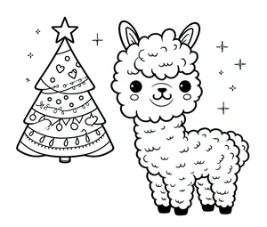 Adorable Alpaca Celebrating Christmas Coloring Page