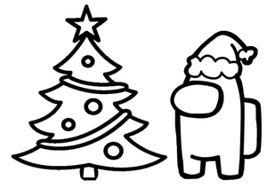 "Among Us with a Christmas Tree" Coloring Page