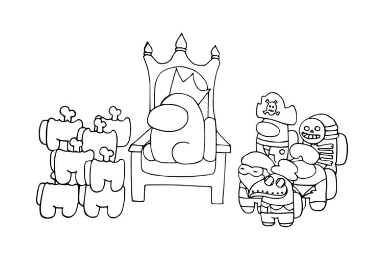 King Among Us with Corpse and Importor Monarch Among Us with Coloring Page