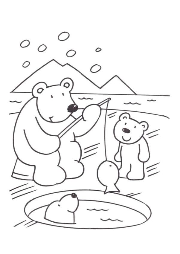 Bear Fishing in the North Coloring Page