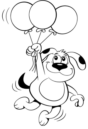 Cartoon Dog with Balloons