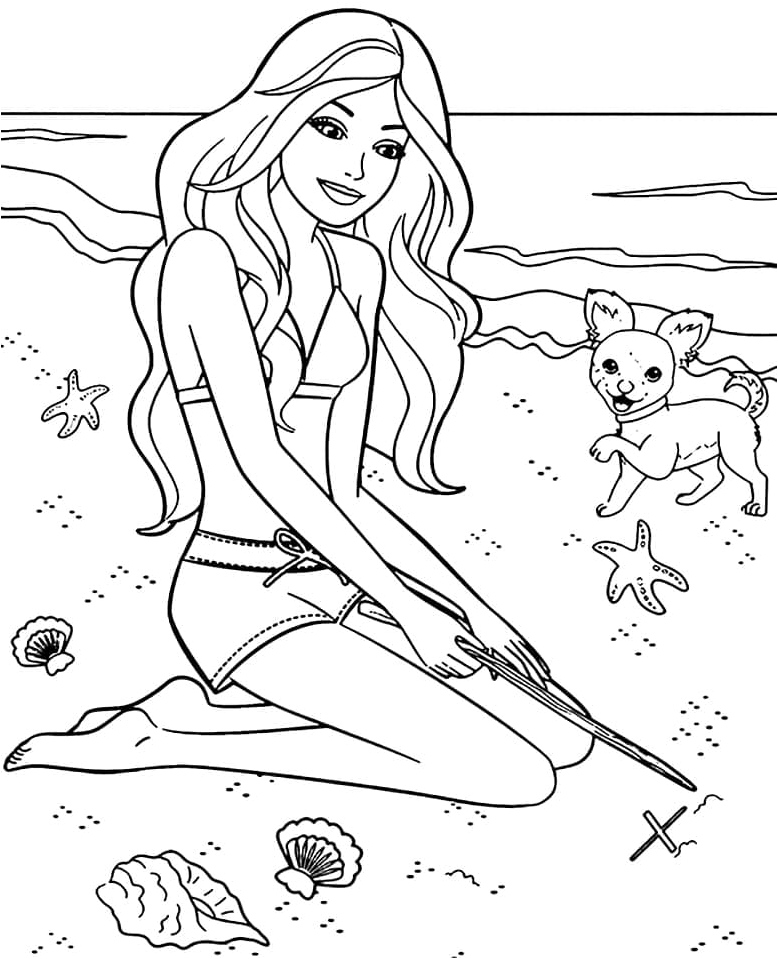 Barbie enjoying a day at the beach. Coloring Page