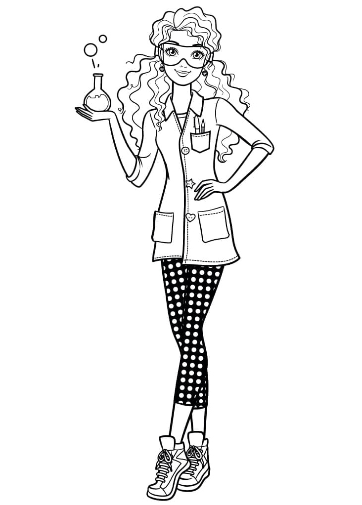 Barbie the Scientist Coloring Page