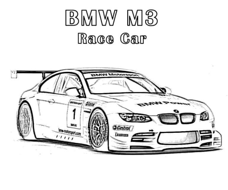 Speeding BMW M3 Racing Car Coloring Page