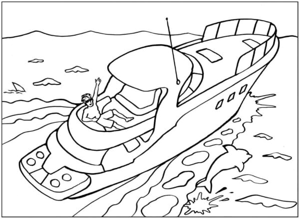 Man Relaxing on a Yacht Coloring Page
