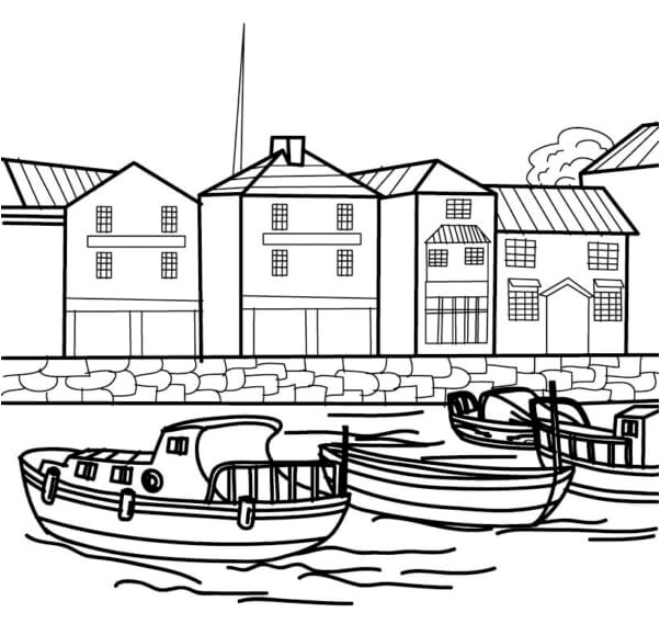 Marina with Many Boats Coloring Page