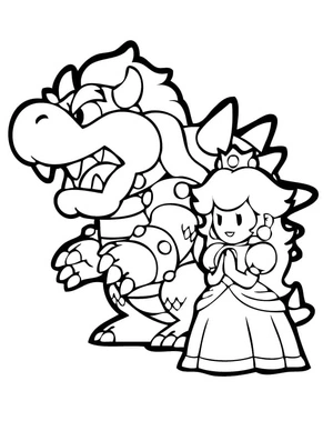 Bowser and Princess Peach Coloring Page