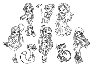 Bratz Dolls and Their Pets Coloring Page