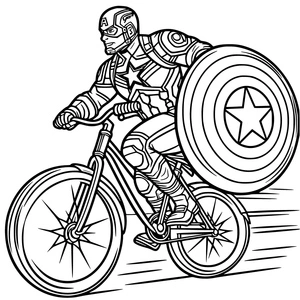 Captain America Riding a Bike Coloring Page