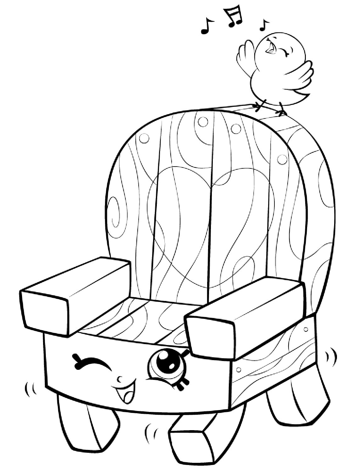 Birds Singing and Chair Shopkin Coloring Page