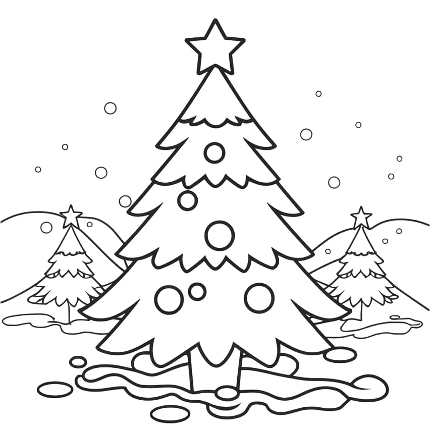 Image of Christmas Trees Coloring Page