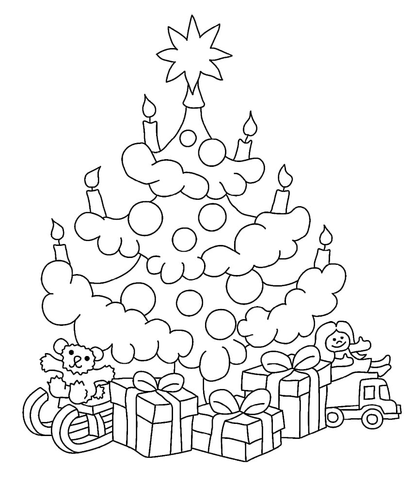 Tree decorated with presents Coloring Page