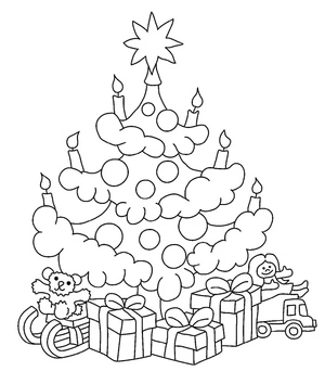 Tree decorated with presents Coloring Page