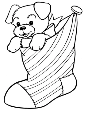 A puppy wearing a sock Coloring Page