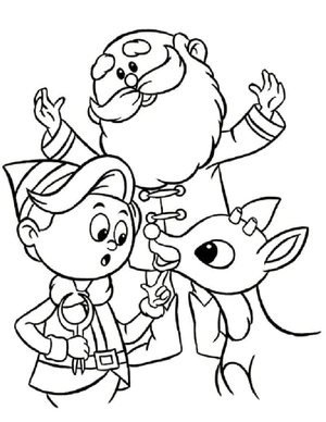 "Christmas Trio: Elf, Santa, and Reindeer" Coloring Page