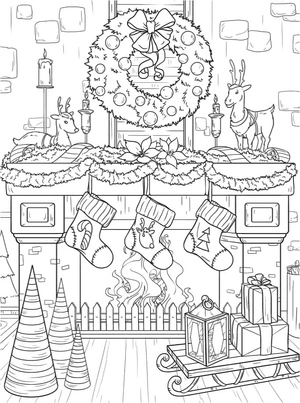 Cozy Christmas Room Coloring Page