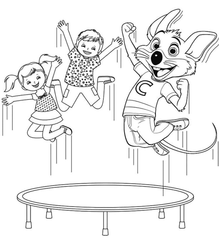 Children playing with Chuck E. Cheese Coloring Page