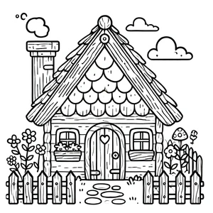 Cozy Cottage Scene Coloring Page