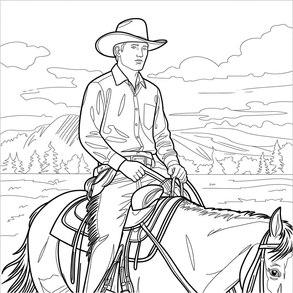 Cowboy in a Realistic Style Coloring Page