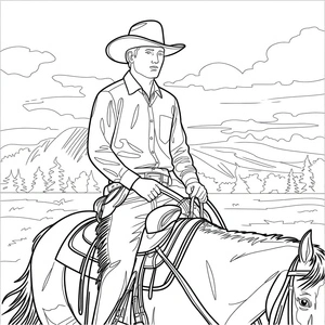 Cowboy in a Realistic Style Coloring Page