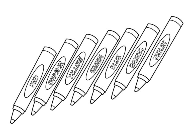 Seven Primary Crayons Coloring Page