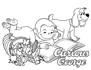 George and Charkey are enjoying a book together. Coloring Page