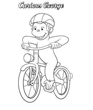 George the clever and curious on a bicycle Coloring Page