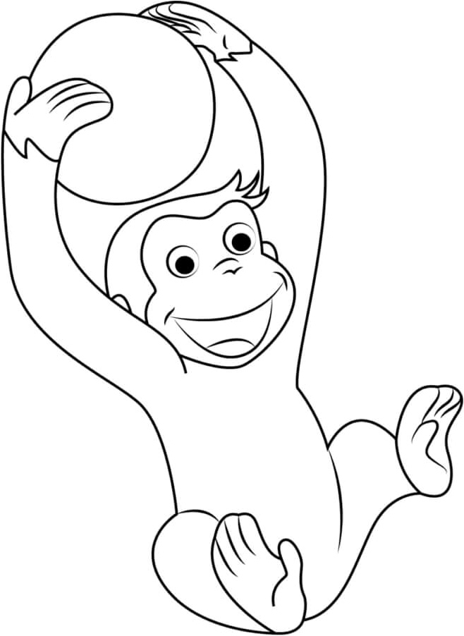 Happy Monkey Having Fun with a Ball Coloring Page