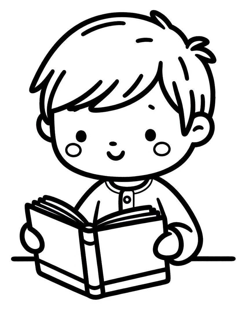 Boy Engaging in Daily Reading Habit Coloring Page