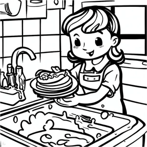 Daily Dishwashing Routine Coloring Page