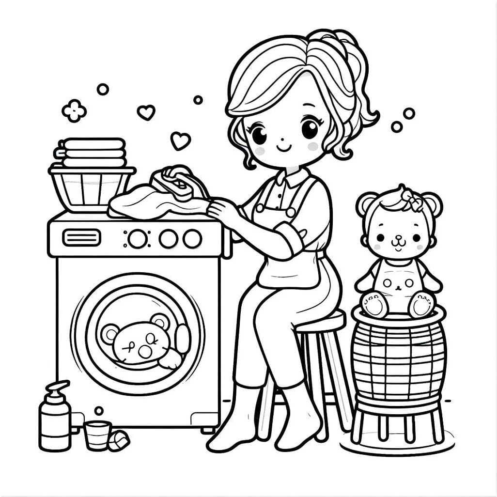 Daily Laundry Routine Coloring Page