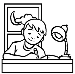 Daily Routine Coloring Page: Homework Time Coloring Page