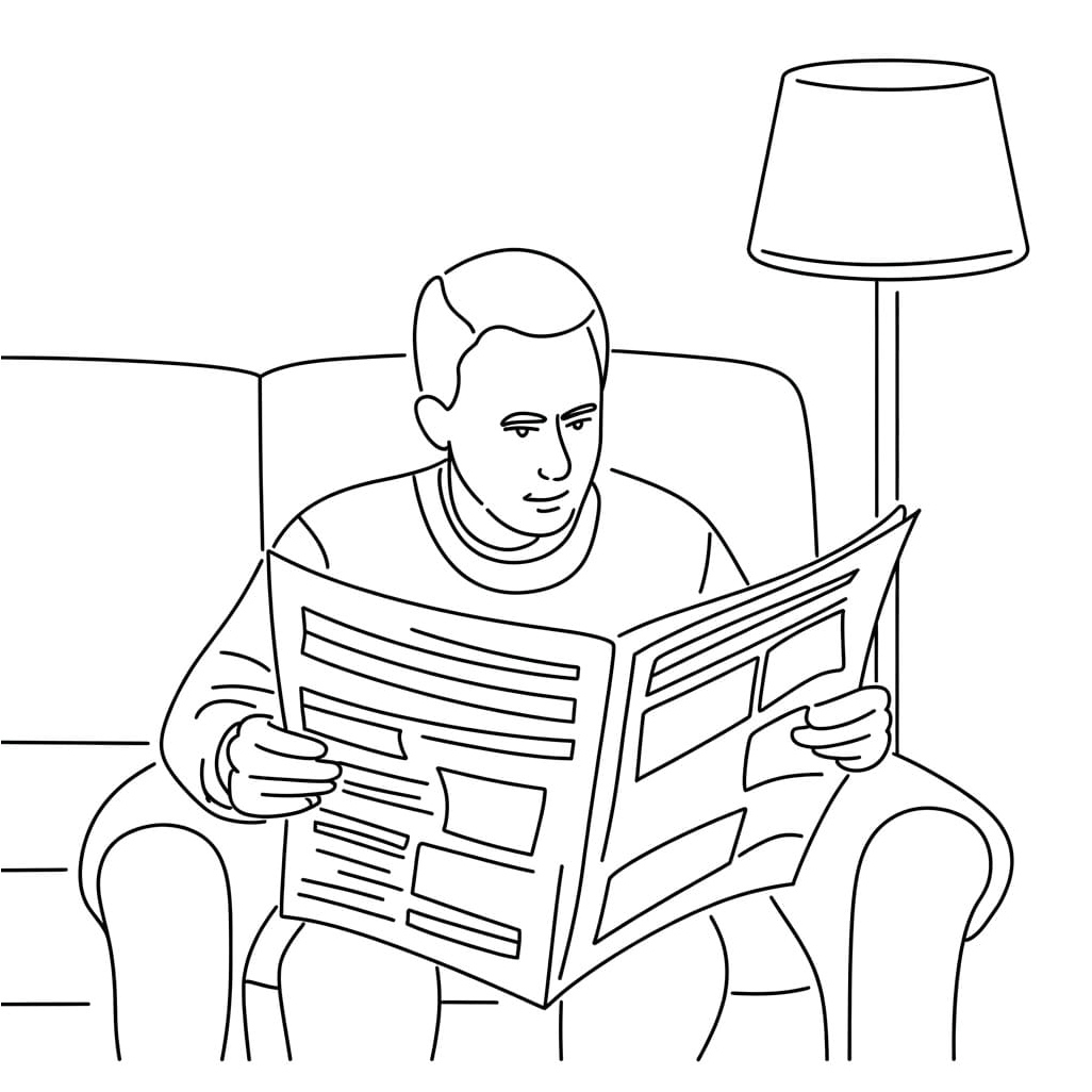 Daily Routine: Reading the Newspaper Coloring Page