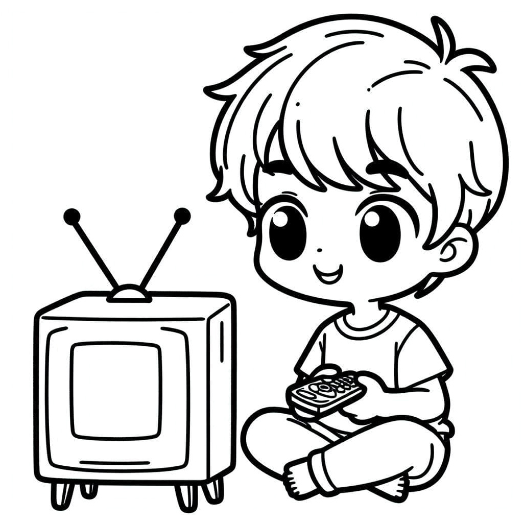 Daily Routine: Watching TV Coloring Page