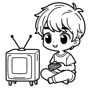 Daily Routine: Watching TV Coloring Page