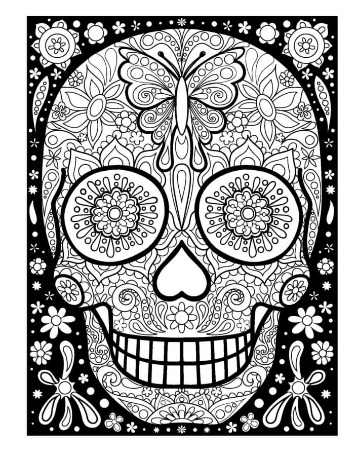 Skull Adorned with Holiday Cheer Coloring Page