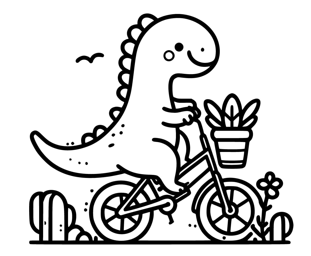 Adorable Dinosaur Riding a Bike Coloring Page