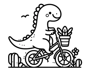 Adorable Dinosaur Riding a Bike Coloring Page