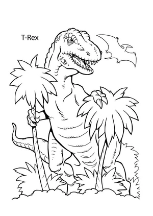 T-Rex Among Two Trees Coloring Page
