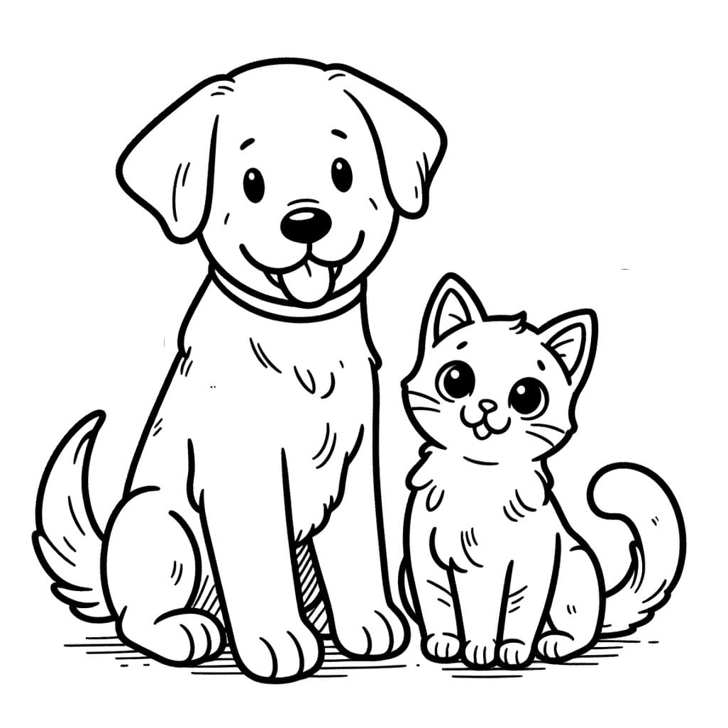 Print Coloring Page with a Dog and Cat Coloring Page