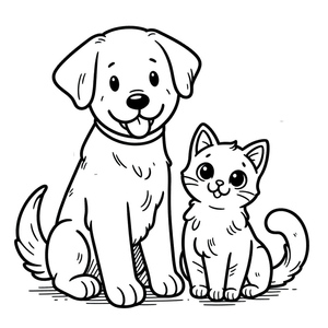 Print Coloring Page with a Dog and Cat