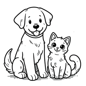 Print Coloring Page with a Dog and Cat Coloring Page