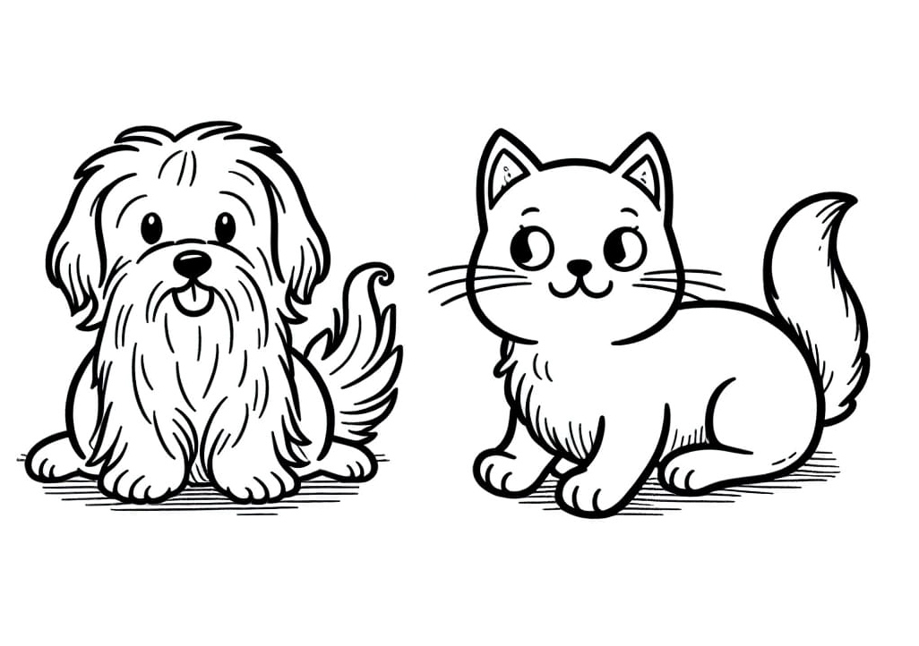 Printable Coloring Page featuring a Dog and a Cat Coloring Page