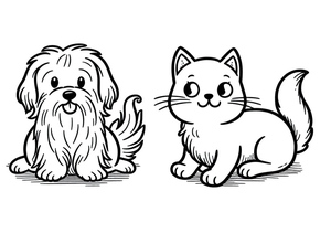 Printable Coloring Page featuring a Dog and a Cat