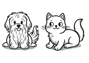 Printable Coloring Page featuring a Dog and a Cat Coloring Page