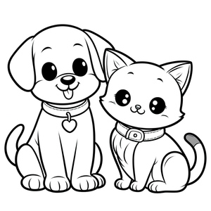 Printable coloring page featuring an adorable dog and cat