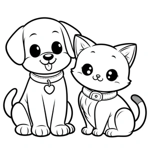 Printable coloring page featuring an adorable dog and cat Coloring Page