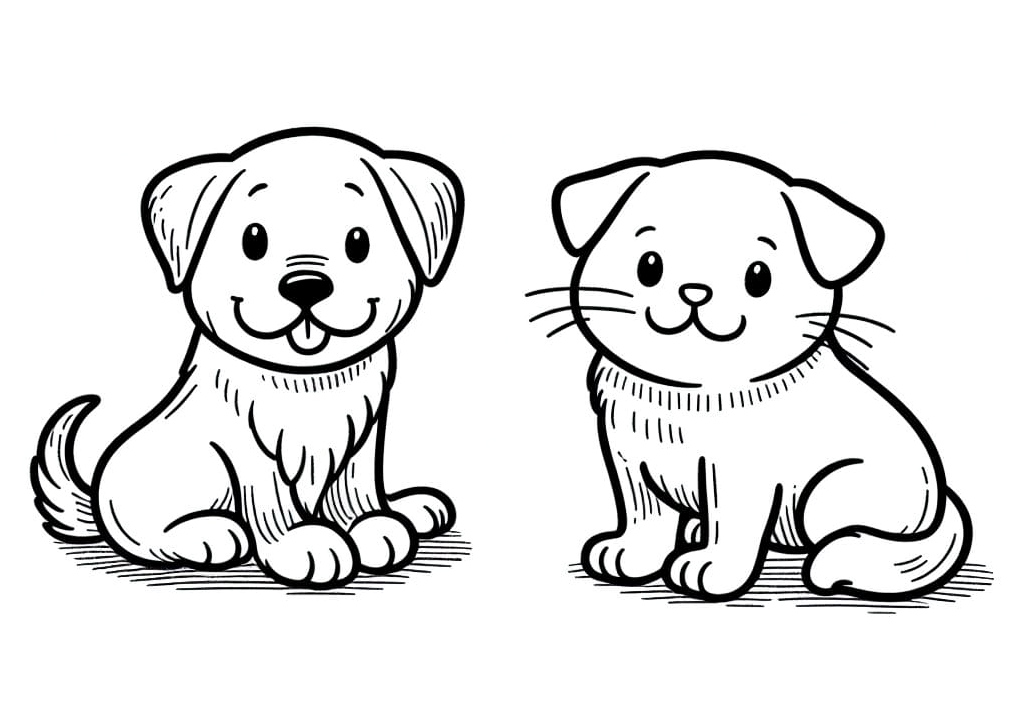 Printable page featuring an adorable dog and cat Coloring Page