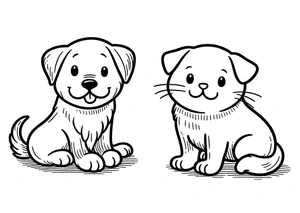 Printable page featuring an adorable dog and cat Coloring Page